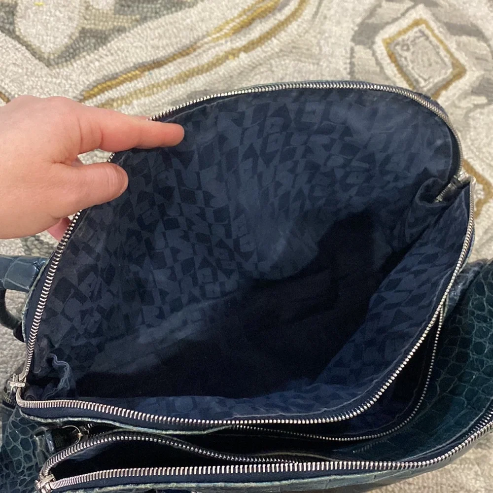 💕 Furla gorgeous turquoise crocodile Italian leather x large satchel bag 💕
